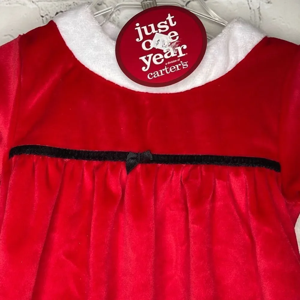 Carter's Red Velour White Faux Fur‎ Trim Santa Christmas Dress size 6-9 Months